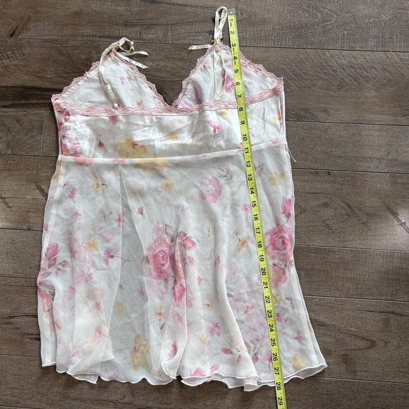 Y2K California Dynasty Floral Slip Tank Top White Pink Lace Trim Mini Size L - Picture 7 of 7